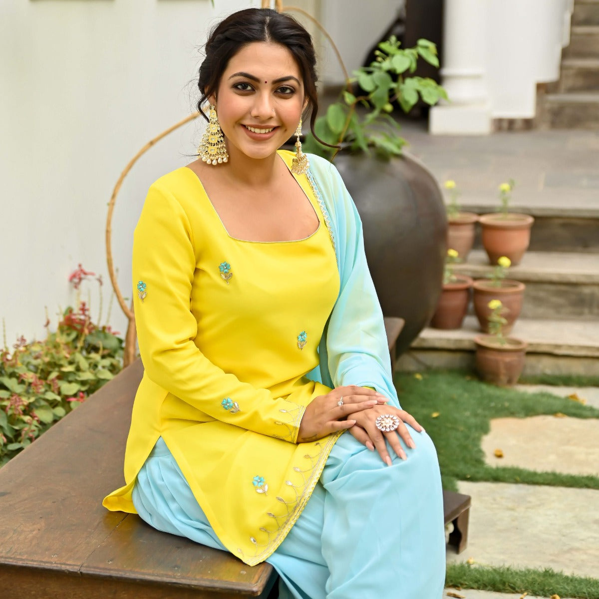 Yellow and Blue Kurta and Patiala Set