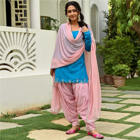 Blue and Pink Kurta Patiala Set