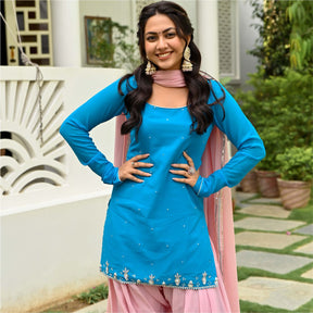 Blue and Pink Kurta Patiala Set