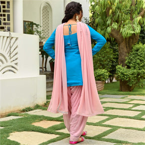 Blue and Pink Kurta Patiala Set