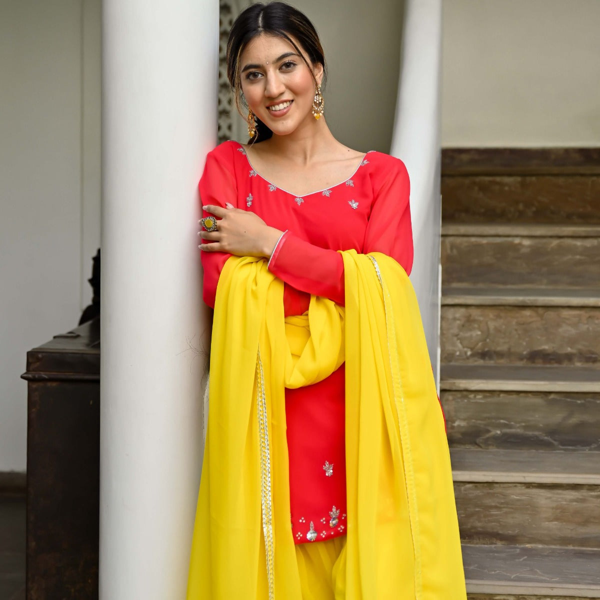 Pink and Yellow Kurta Patiala Set