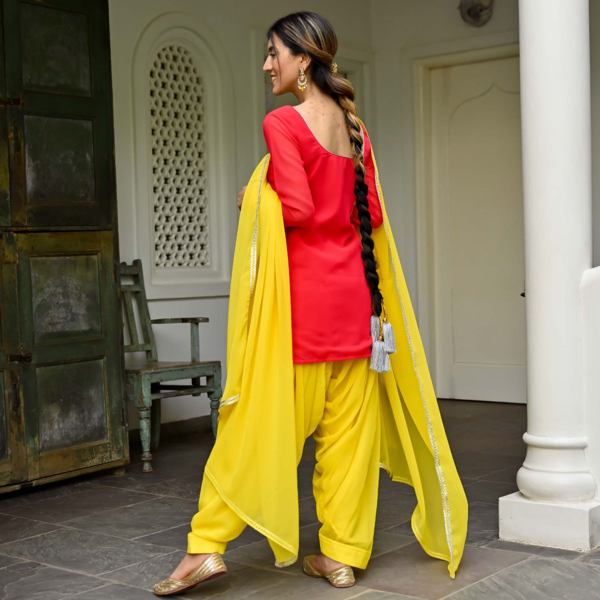 Pink and Yellow Kurta Patiala Set