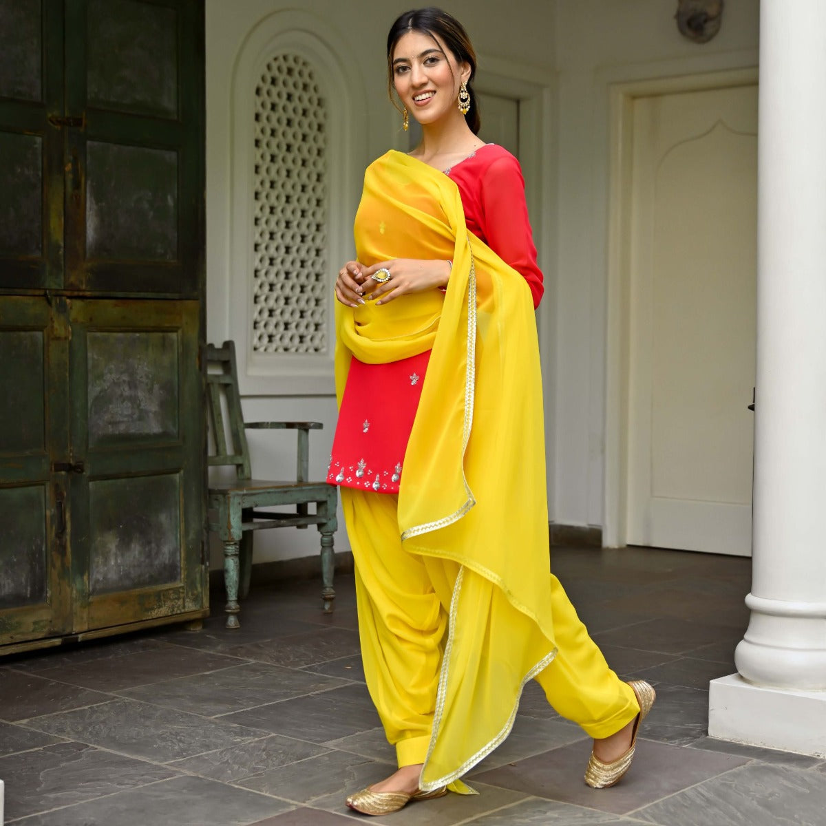 Pink and Yellow Kurta Patiala Set