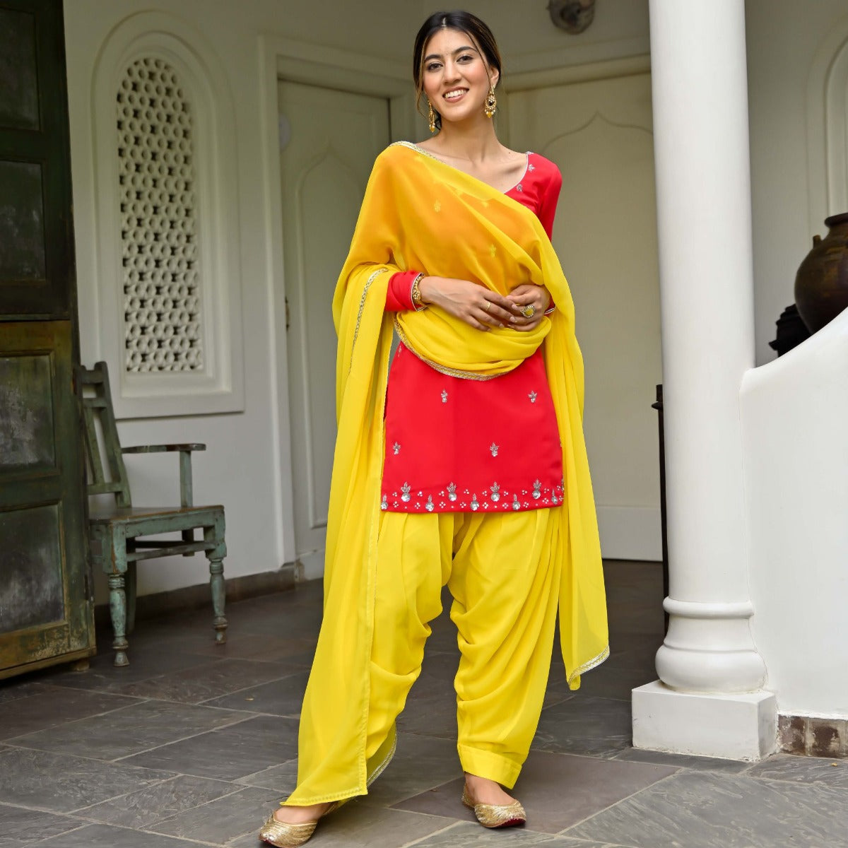 Pink and Yellow Kurta Patiala Set