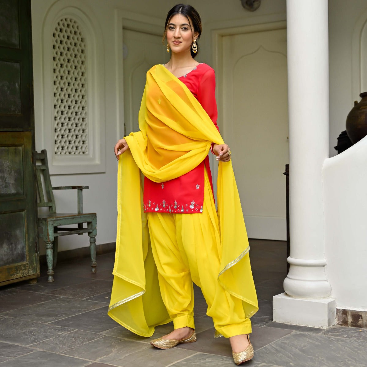 Pink and Yellow Kurta Patiala Set