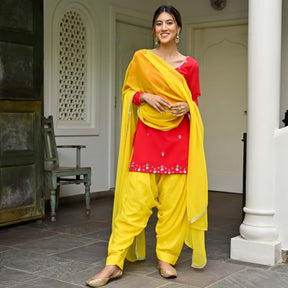 Pink and Yellow Kurta Patiala Set