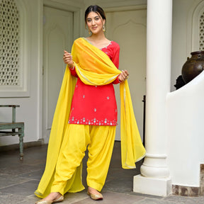 Pink and Yellow Kurta Patiala Set