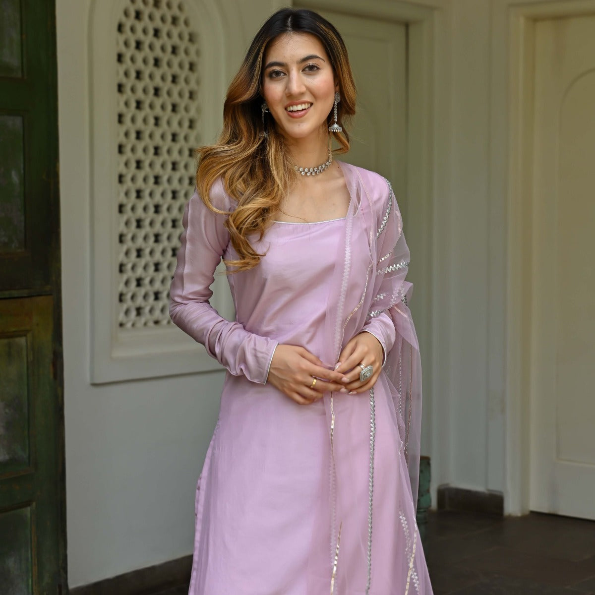 Lilac Silk Kurta Set