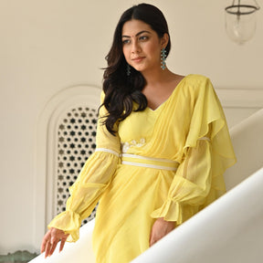 Lemon Yellow Ruffle Saree