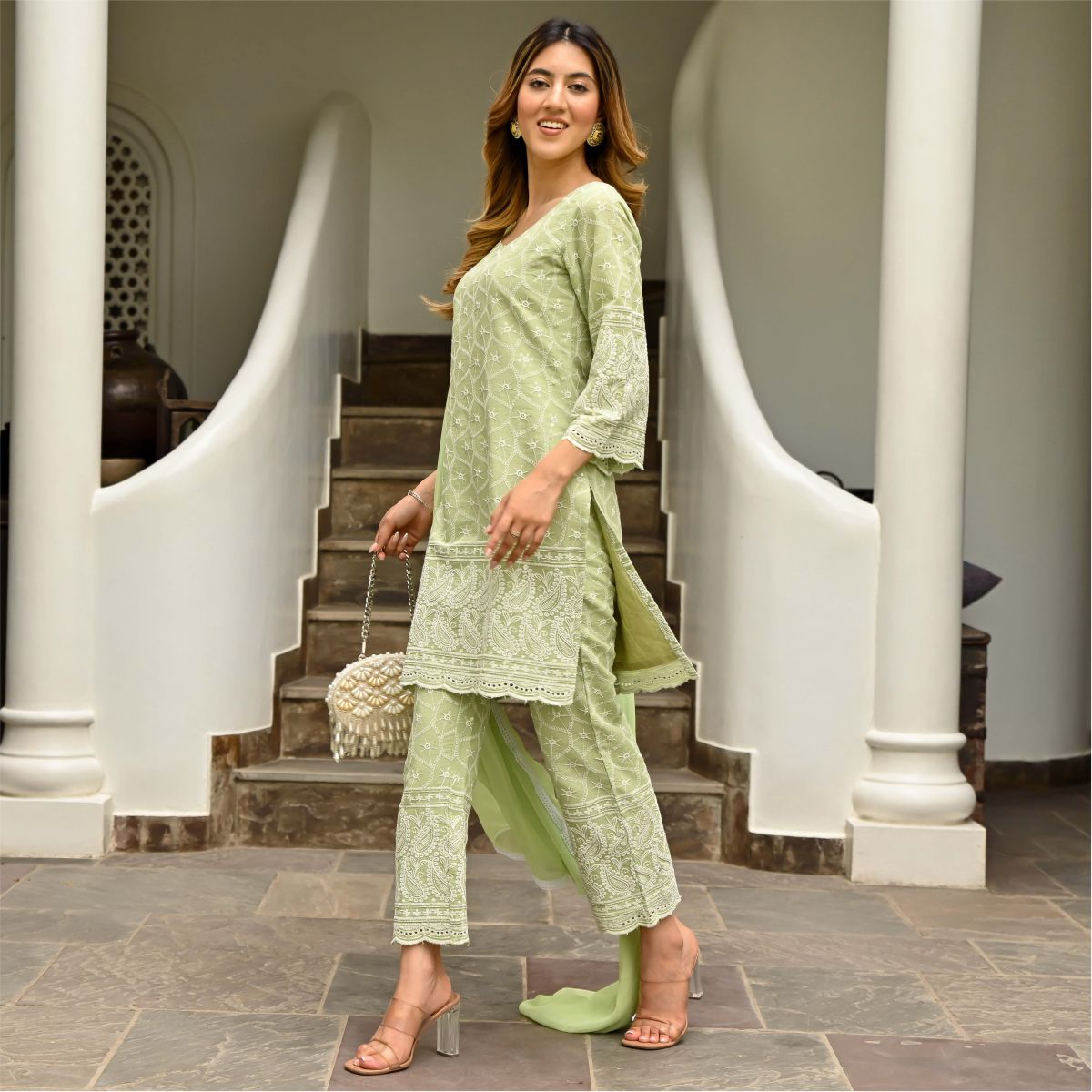 Green Embroidered Kurta Set