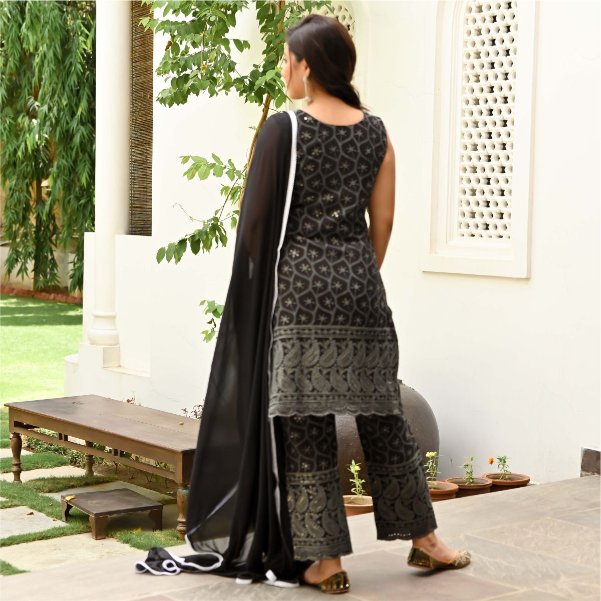 Black Embroidered Kurta Pant Set