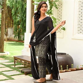 Black Embroidered Kurta Pant Set