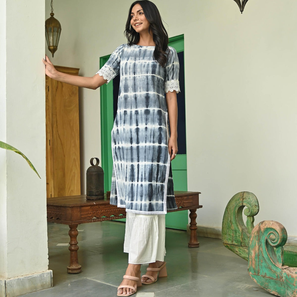 Grey and White Kurta Set