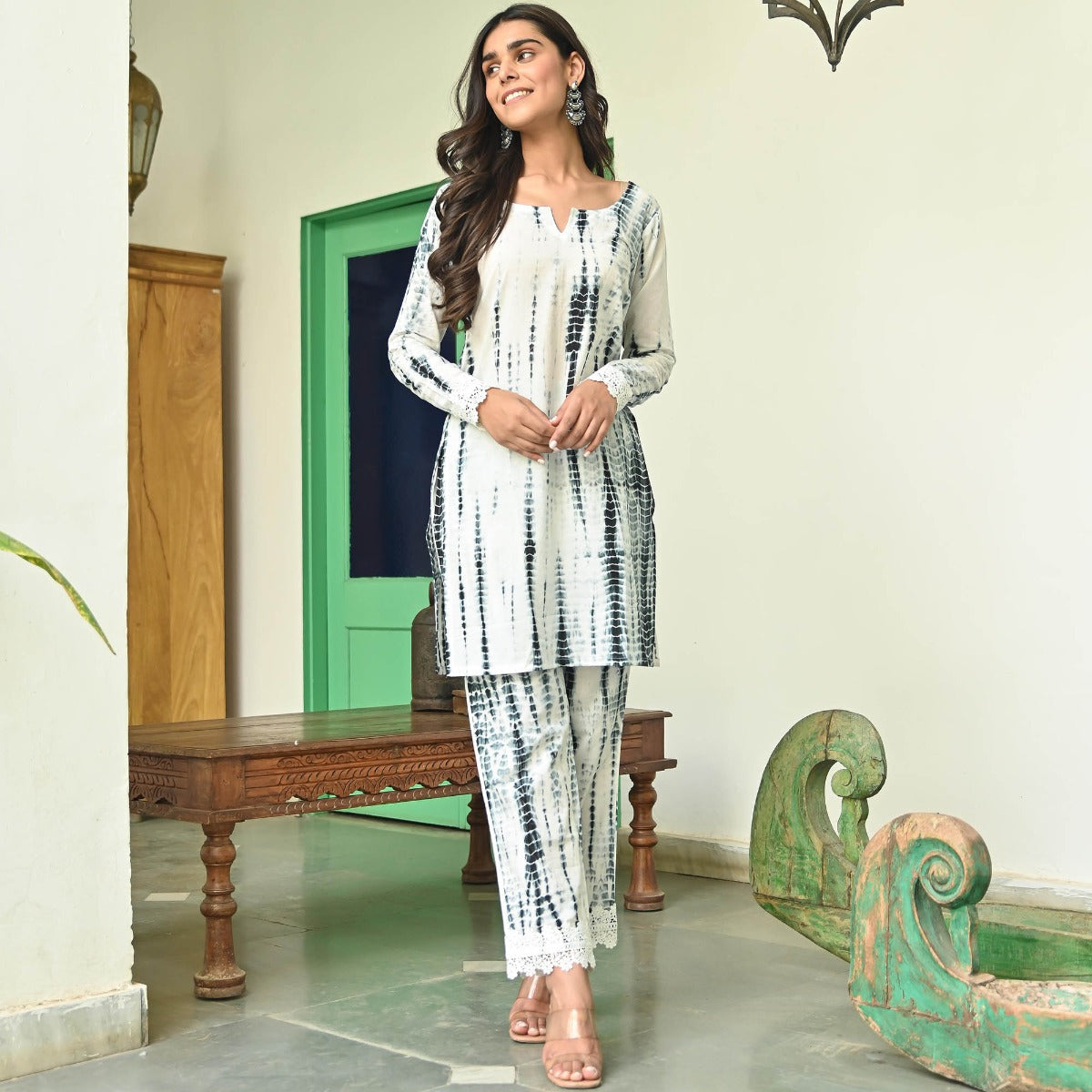 Black and White Shibori Kurta Set