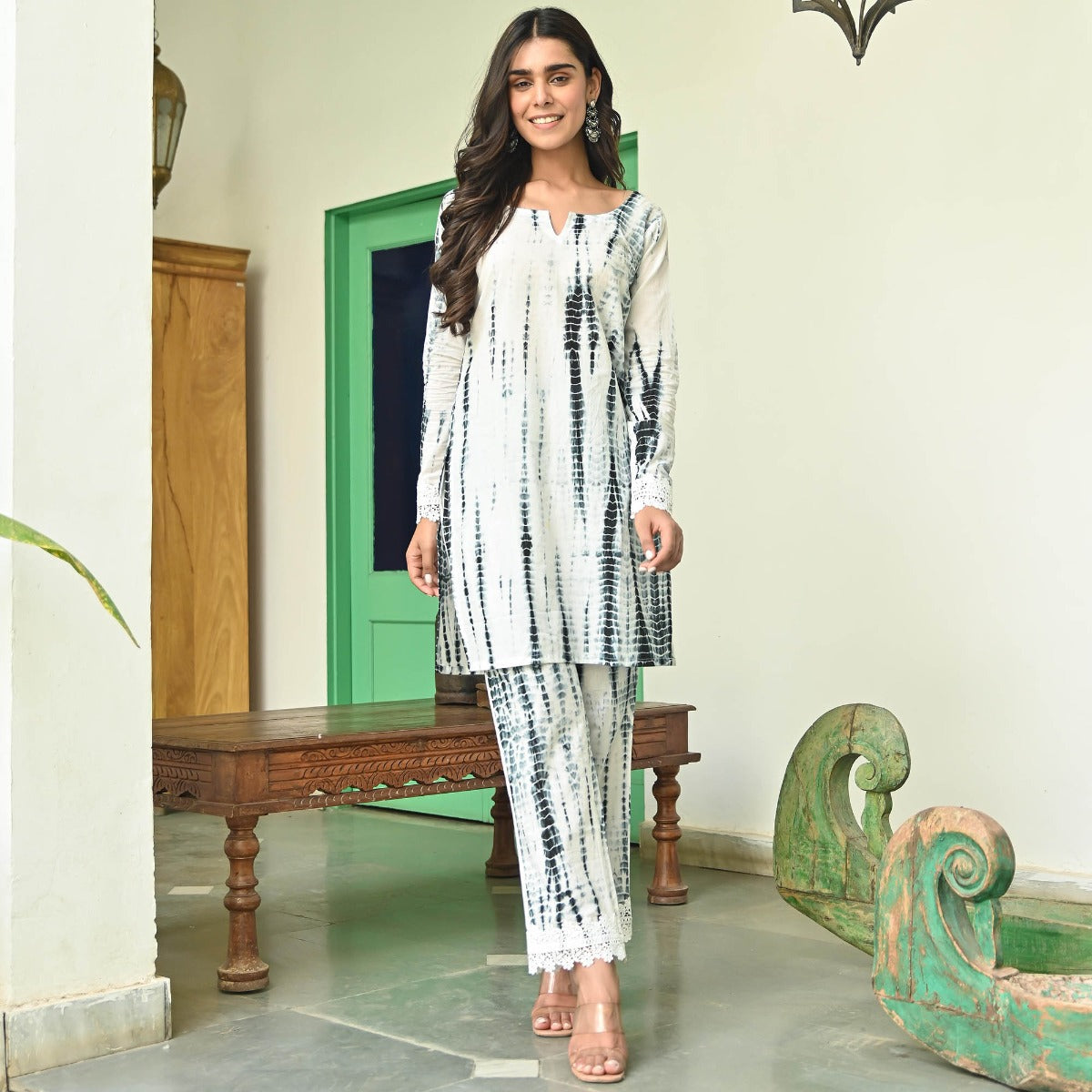 Black and White Shibori Kurta Set