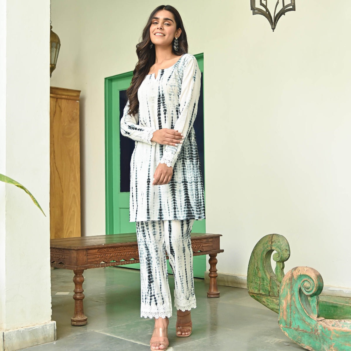 Black and White Shibori Kurta Set