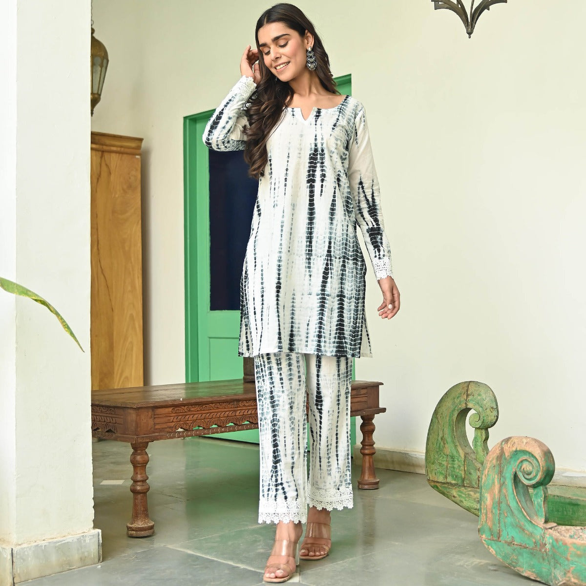 Black and White Shibori Kurta Set