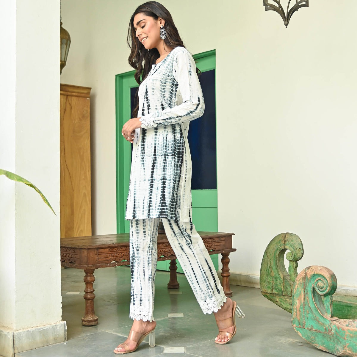 Black and White Shibori Kurta Set