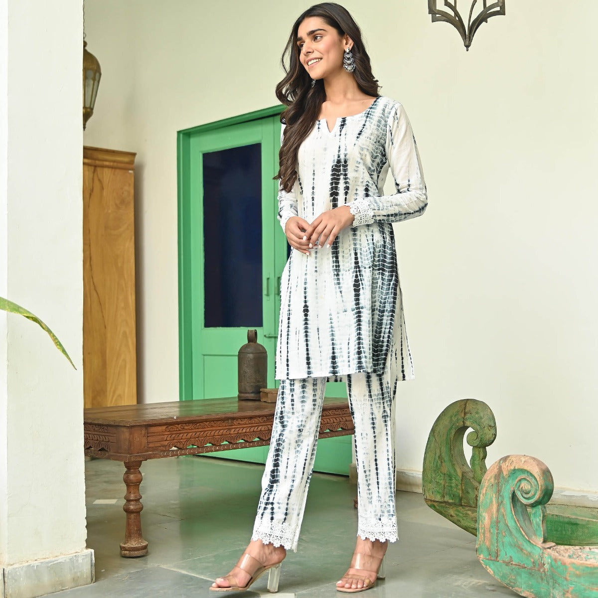 Black and White Shibori Kurta Set