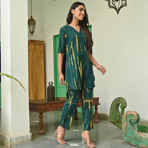 Dark Green Shibori Kurta Set