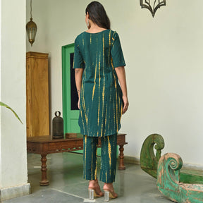 Dark Green Shibori Kurta Set