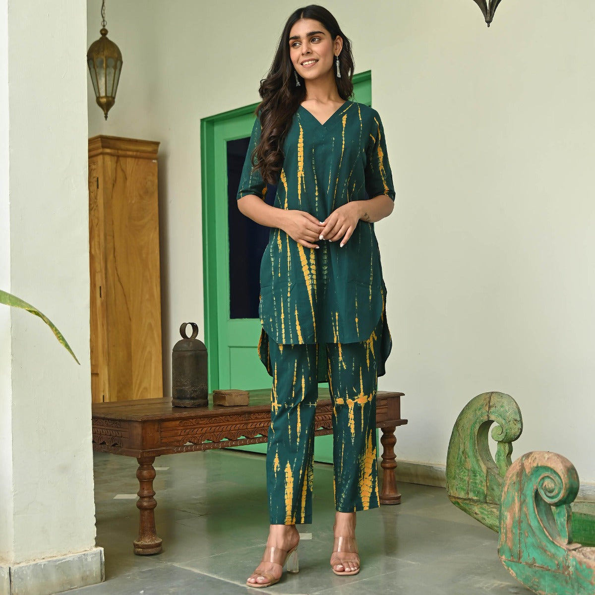 Dark Green Shibori Kurta Set