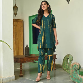 Dark Green Shibori Kurta Set