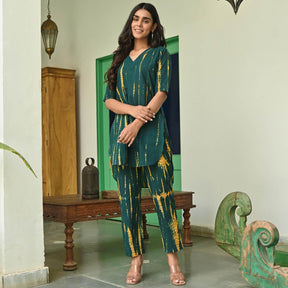 Dark Green Shibori Kurta Set