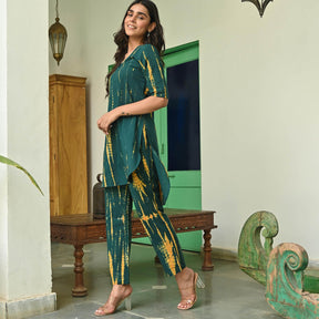 Dark Green Shibori Kurta Set