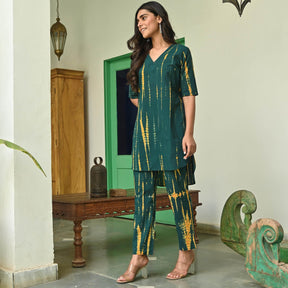 Dark Green Shibori Kurta Set