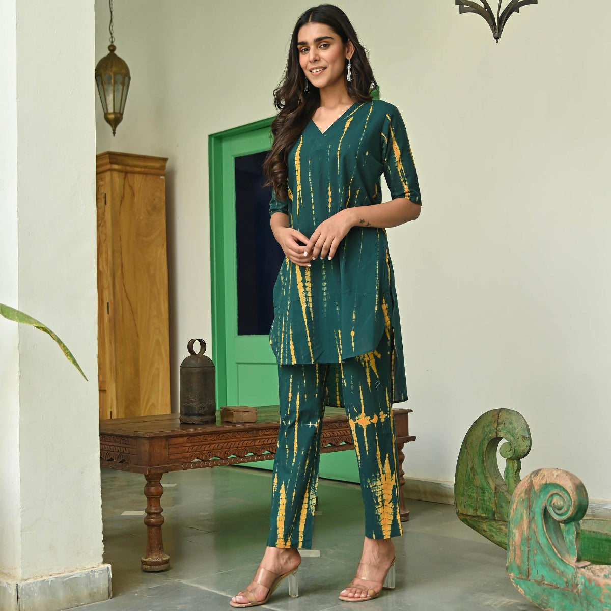 Dark Green Shibori Kurta Set