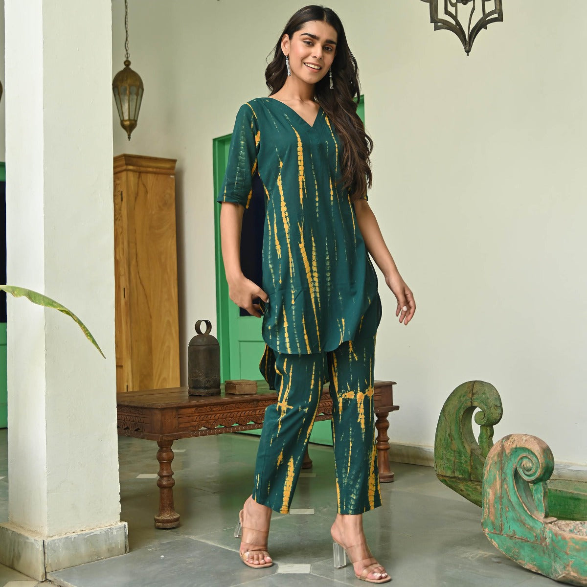 Dark Green Shibori Kurta Set