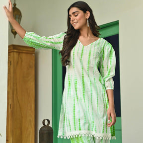 Parrot Green Shibori Kurta Set