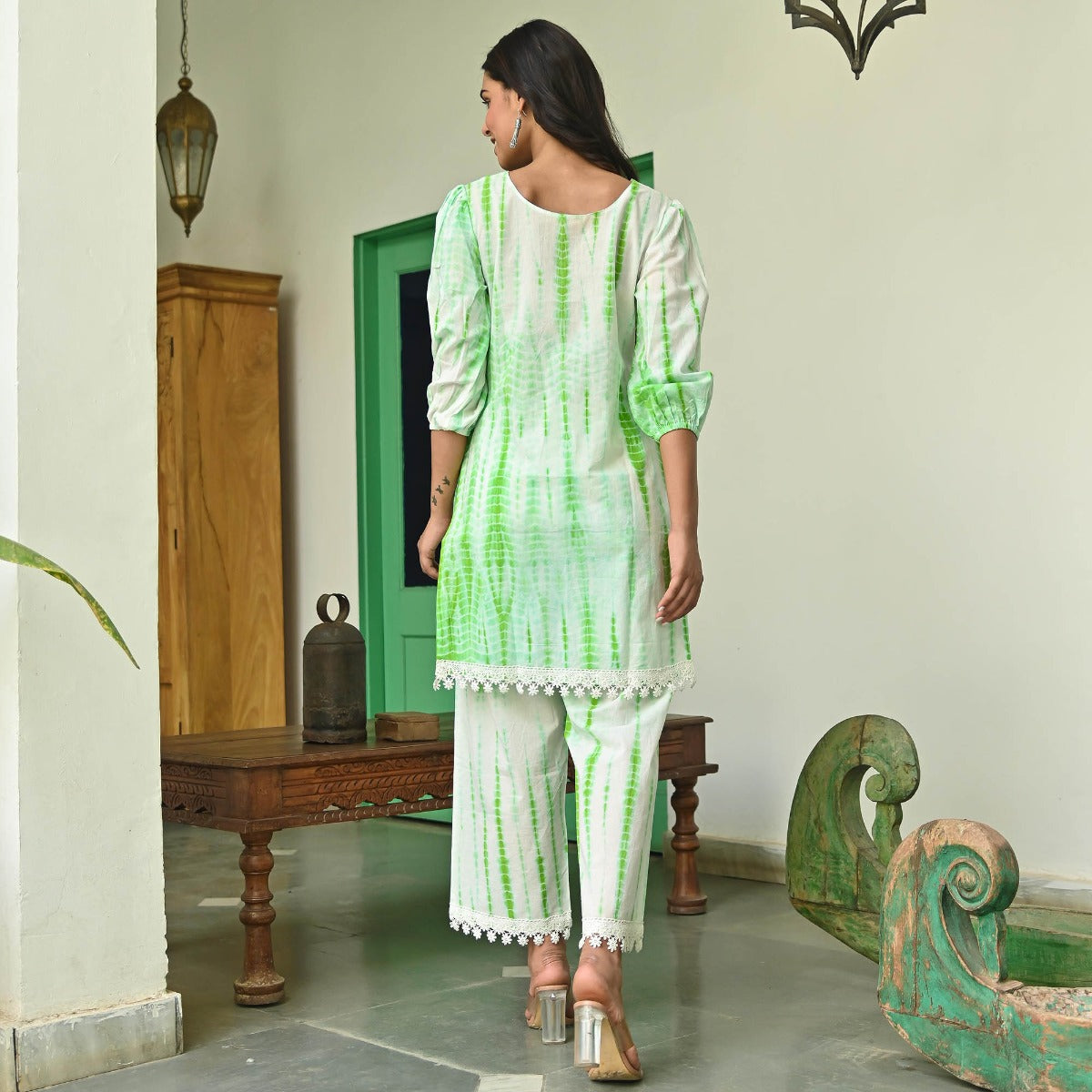 Parrot Green Shibori Kurta Set