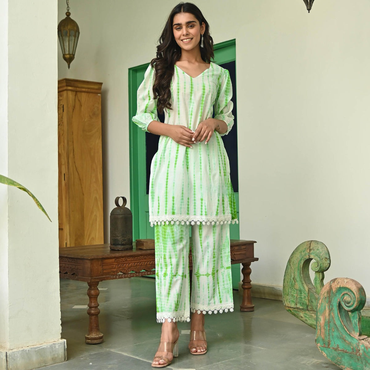 Parrot Green Shibori Kurta Set