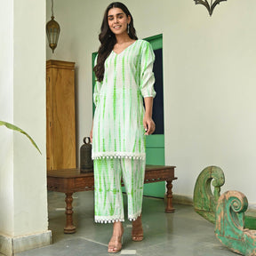 Parrot Green Shibori Kurta Set