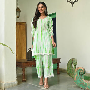 Parrot Green Shibori Kurta Set