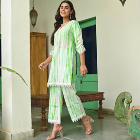 Parrot Green Shibori Kurta Set