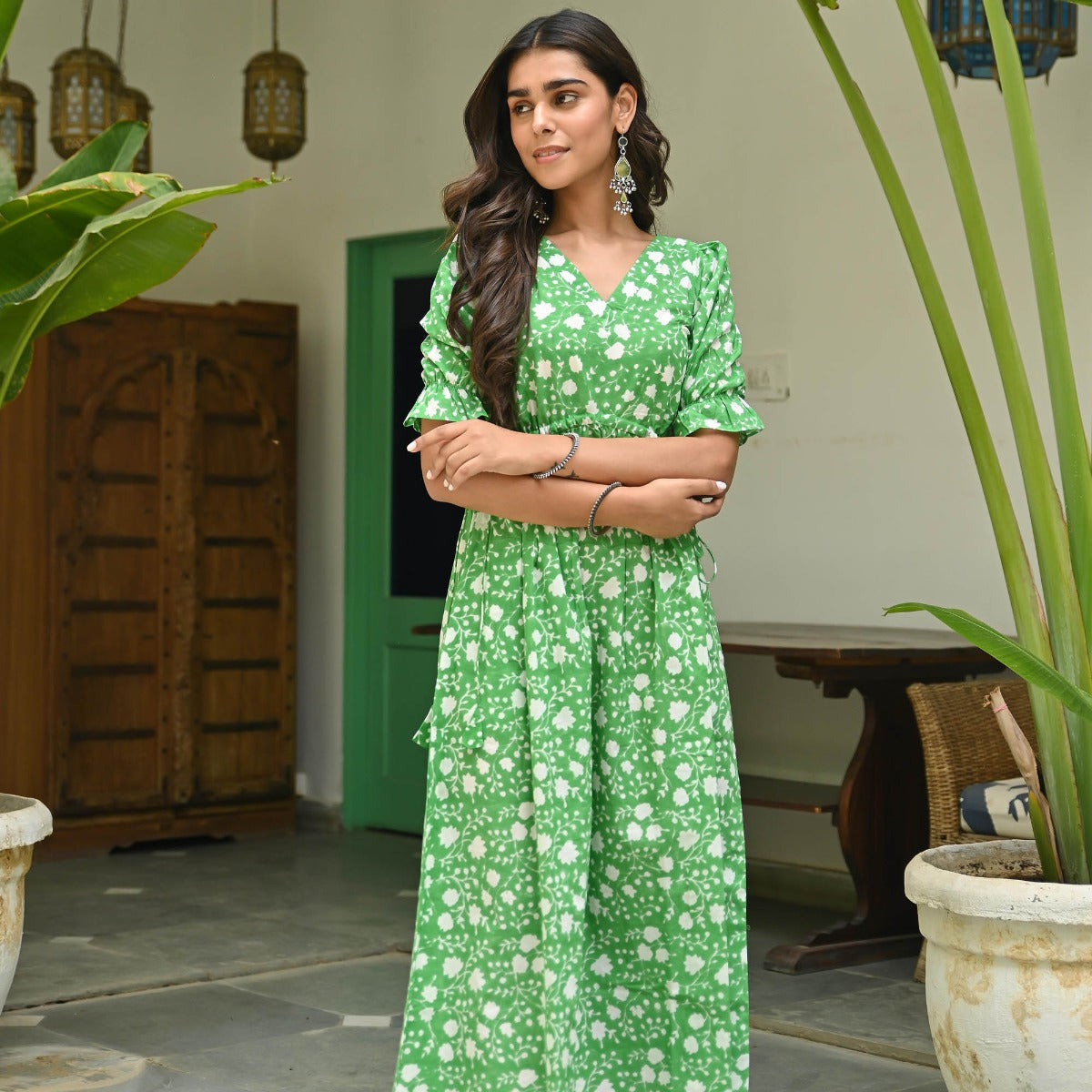 Green Printed Cotton Dress