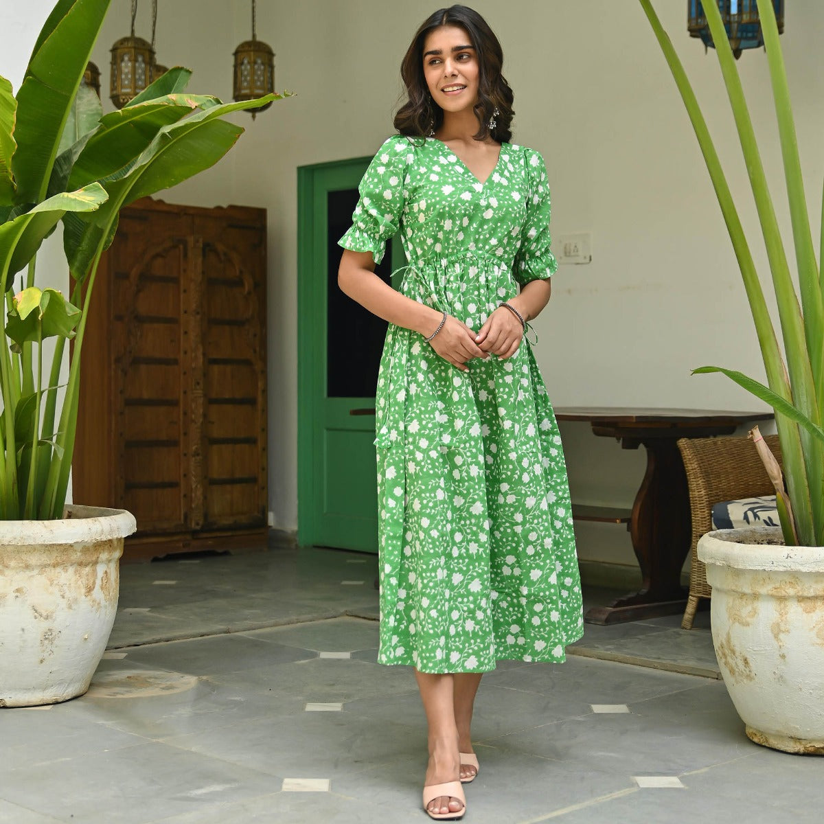 Green Printed Cotton Dress