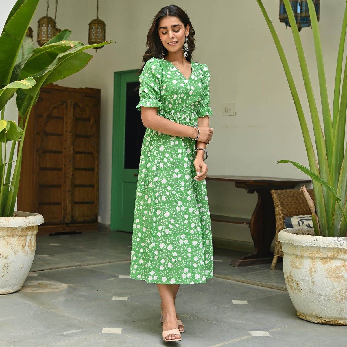 Green Printed Cotton Dress