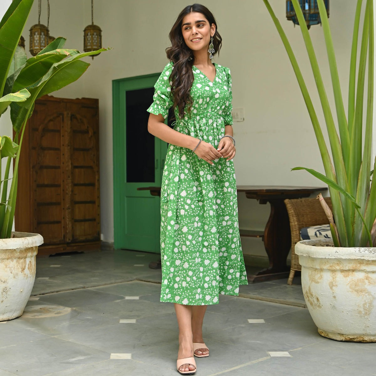 Green Printed Cotton Dress