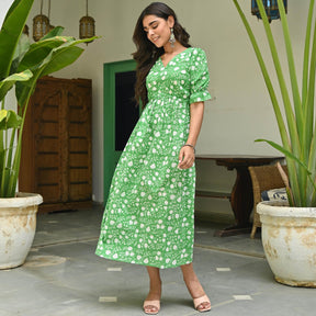 Green Printed Cotton Dress