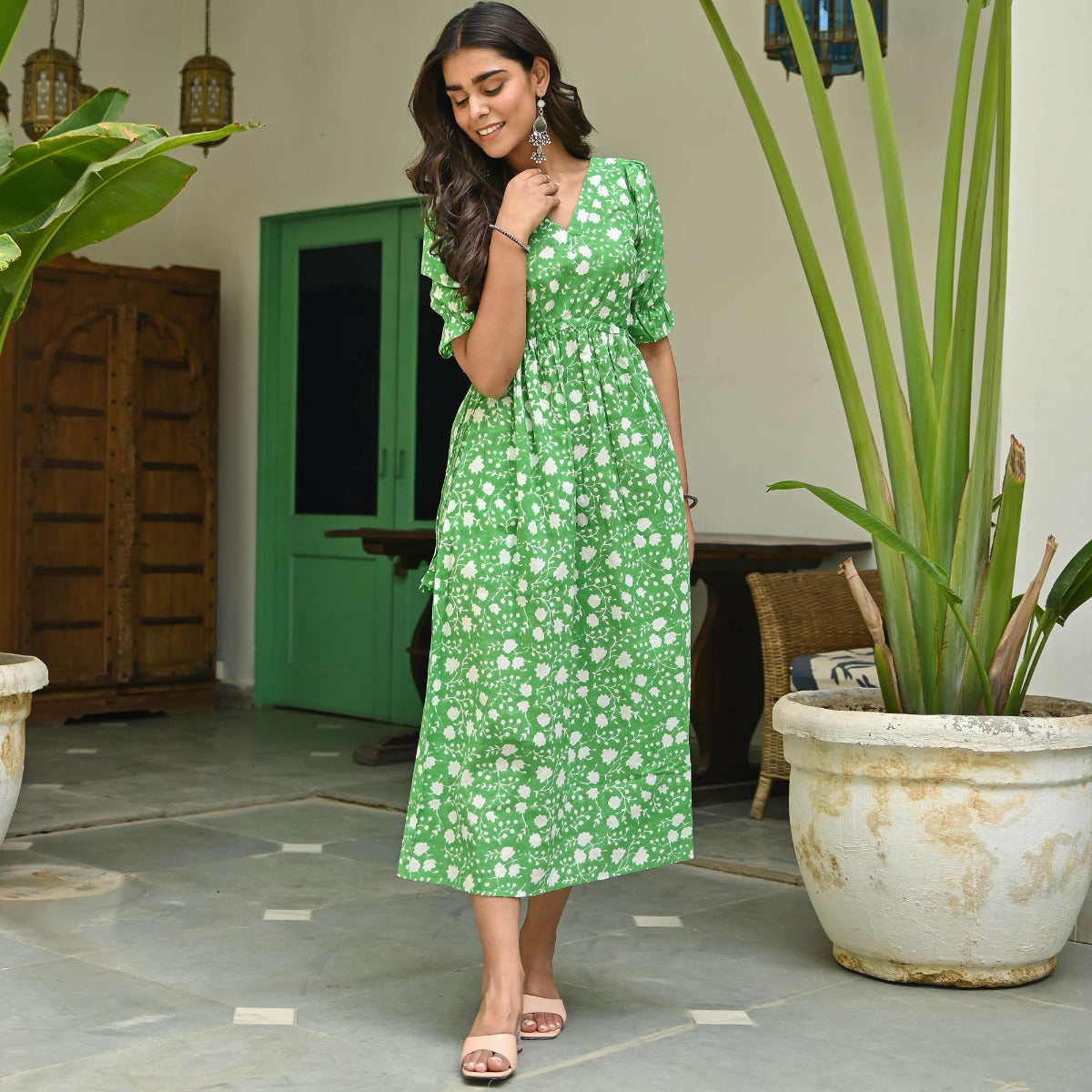 Green Printed Cotton Dress