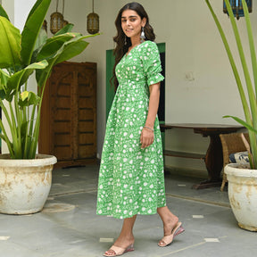 Green Printed Cotton Dress