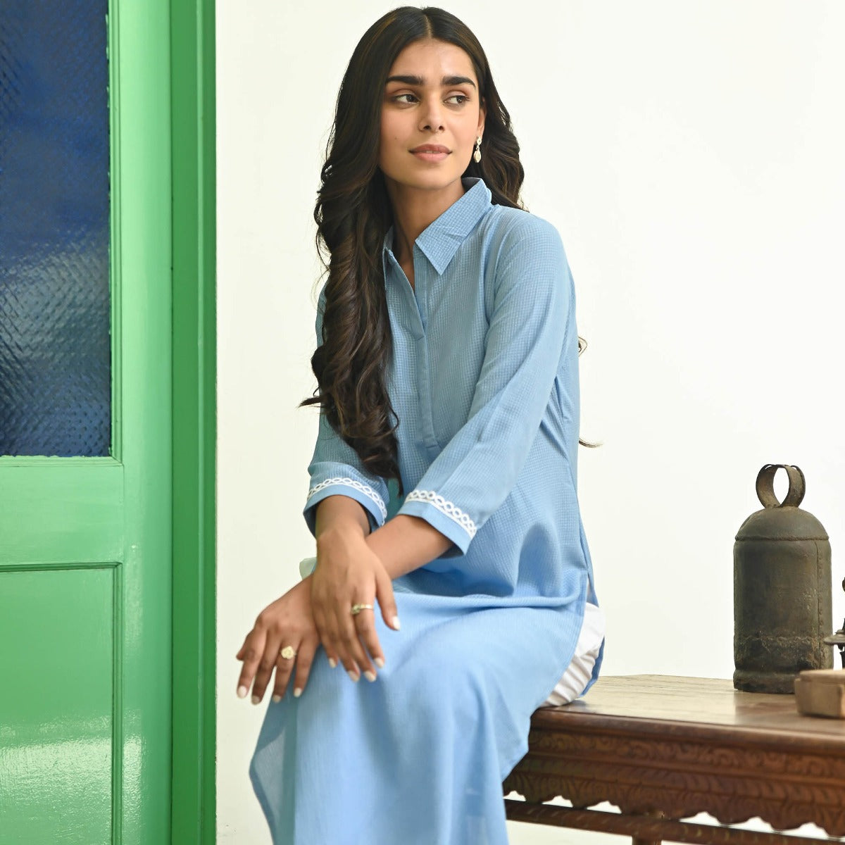 Blue Straight Kurta with Pants