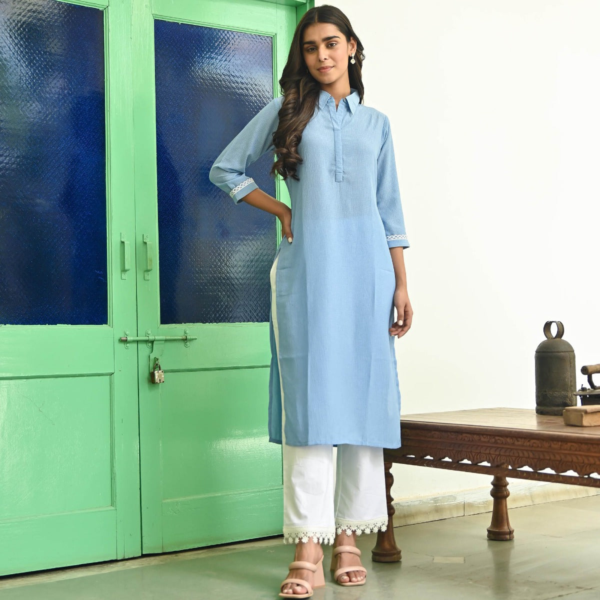 Blue Straight Kurta with Pants