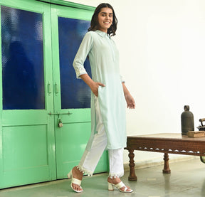 Light Blue Straight Kurta with Pants