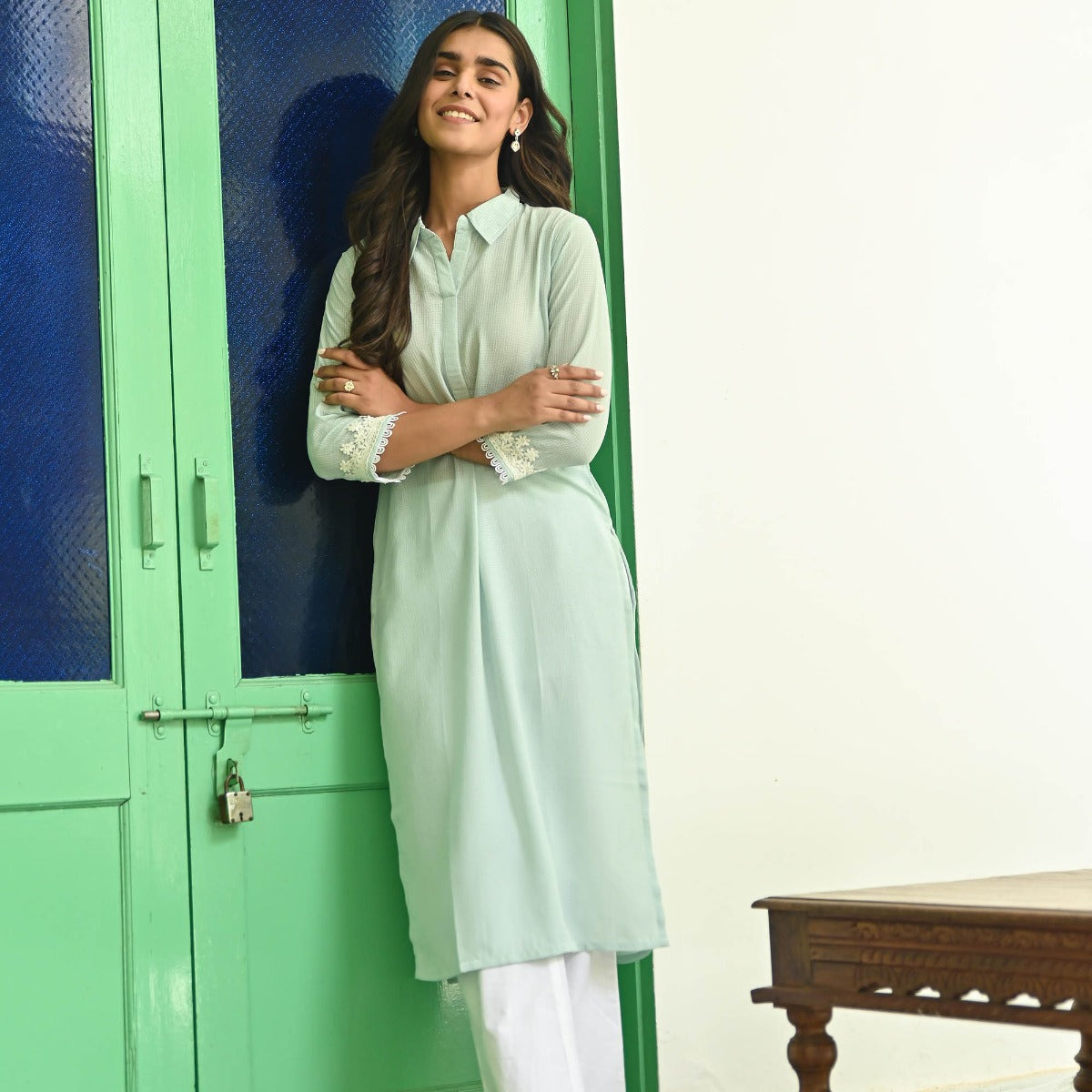 Light Blue Straight Kurta with Pants