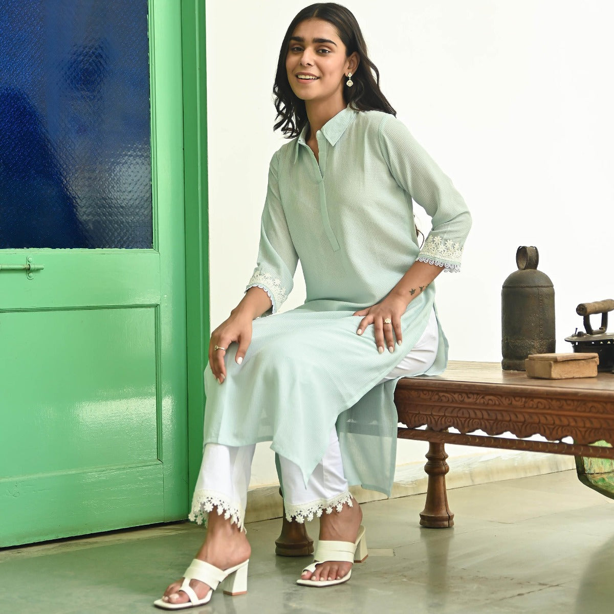 Light Blue Straight Kurta with Pants